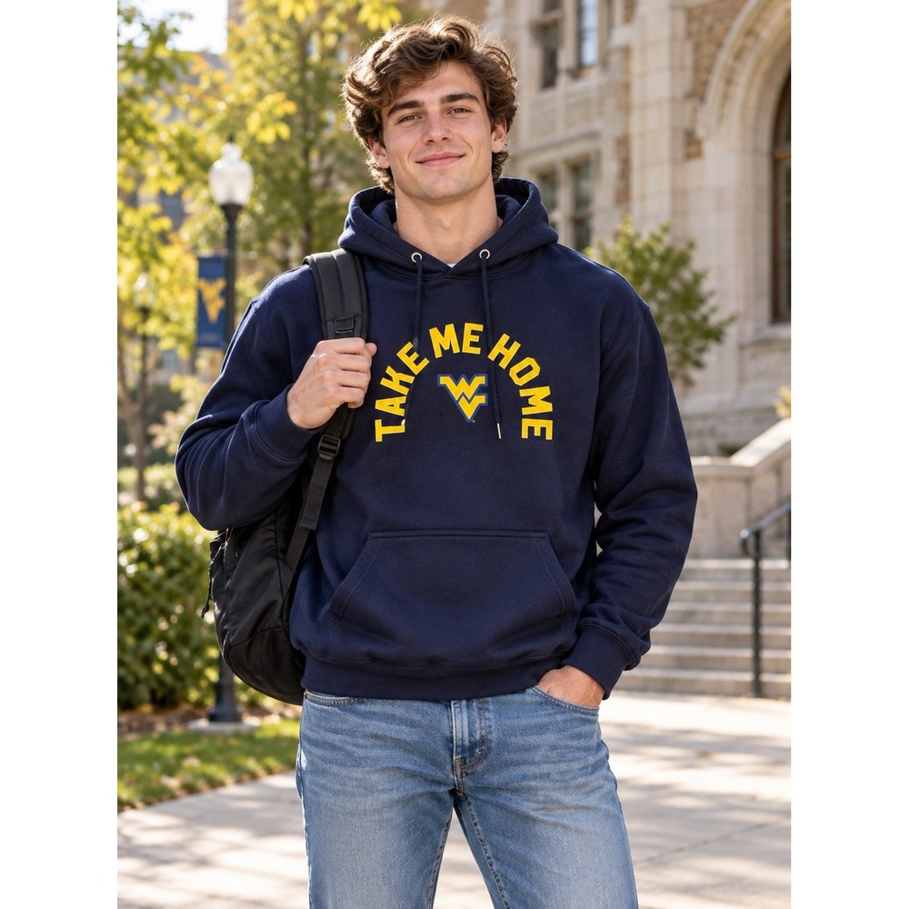 West Virginia Mountaineers WVU Take Me Home Navy Pullover Hoodie Football Size M